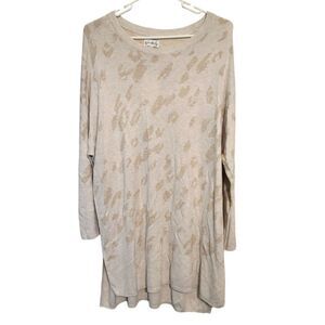 Wonderly Ivory Animal Print Drop Shoulder Hi-Lo Crew Neck Sweater, S NEW wTag